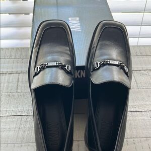 DKNY Black Leather Chain Loafers